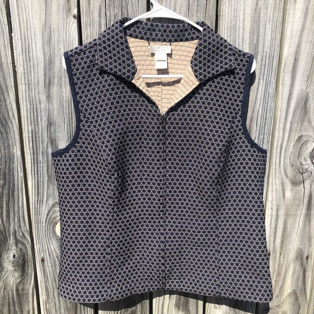 Christopher & Banks Collared Circle Pattern Navy Blue Vest